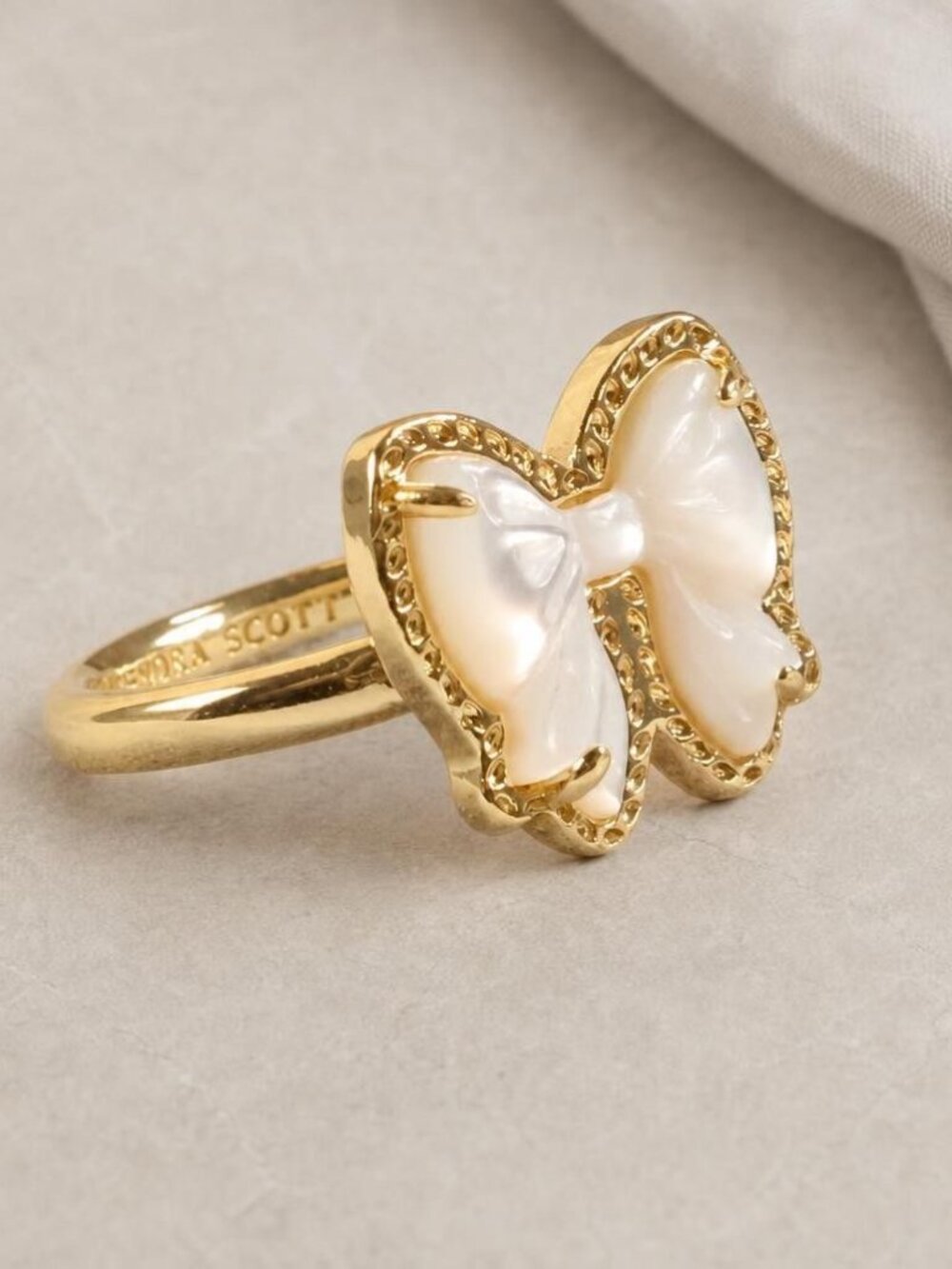 Kendra Scott Haley Bow Gold Ivory Mother-of-Pearl Ring Size 7